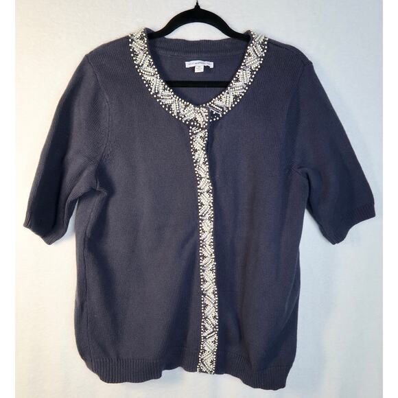 ISSAC MIZRAHI Navy Blue Snap Button Beaded Cardigan Sweater XL - Picture 1 of 7